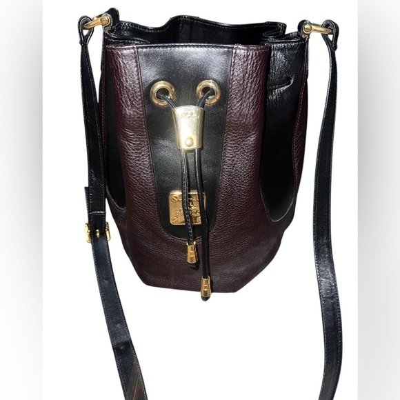 Vintage Handbags - Like New Vintage Handcrafted Leather Goods Brown Leather Drawstring Bucket Bag